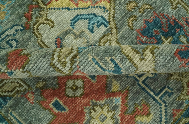 Antique Moss Green Silver and Teal Traditional Oushak Hand knotted Custom Made wool Area Rug - The Rug Decor