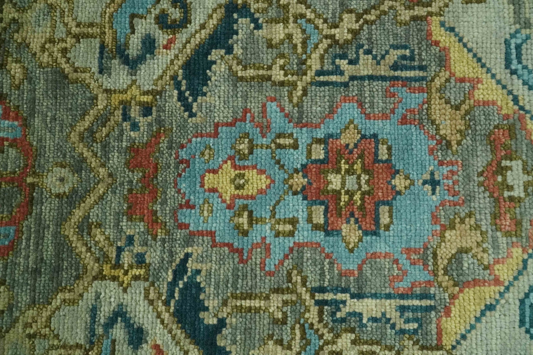 Antique Moss Green Silver and Teal Traditional Oushak Hand knotted Custom Made wool Area Rug - The Rug Decor