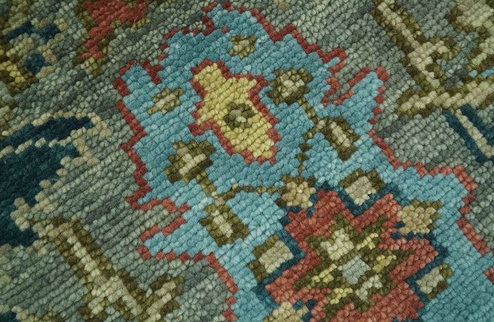 Antique Moss Green Silver and Teal Traditional Oushak Hand knotted Custom Made wool Area Rug - The Rug Decor