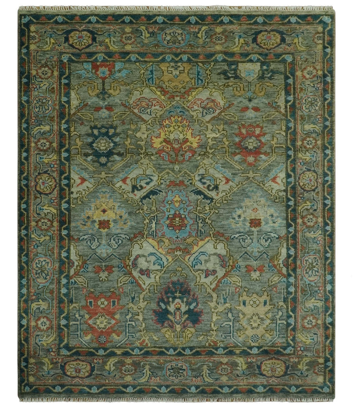 Antique Moss Green Silver and Teal Traditional Oushak Hand knotted Custom Made wool Area Rug - The Rug Decor