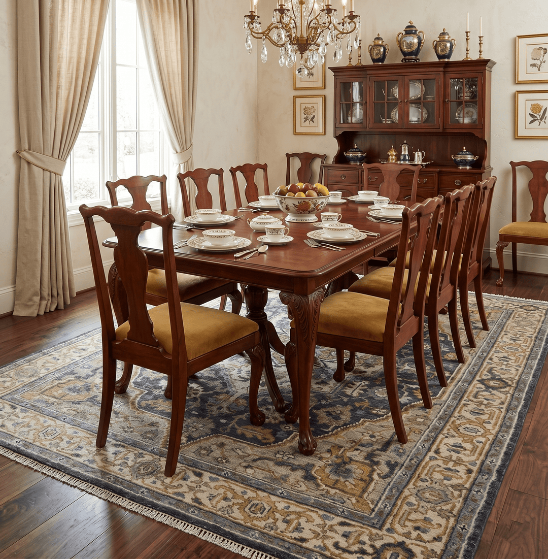 Antique Muted Traditional Heriz Blue ,Beige and Brown Hand knotted Custom made wool Area Rug - The Rug Decor