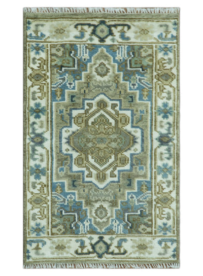 Antique Olive, Blue and Ivory Heriz Serapi Multi Size Wool Area Rug - The Rug Decor