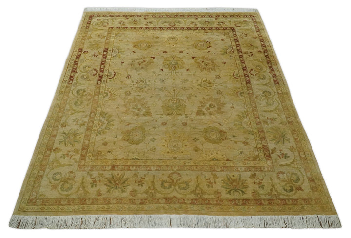 Antique Style 8x10 Hand Knotted Beige, Olive and Brown Traditional Oushak Wool Rug - The Rug Decor
