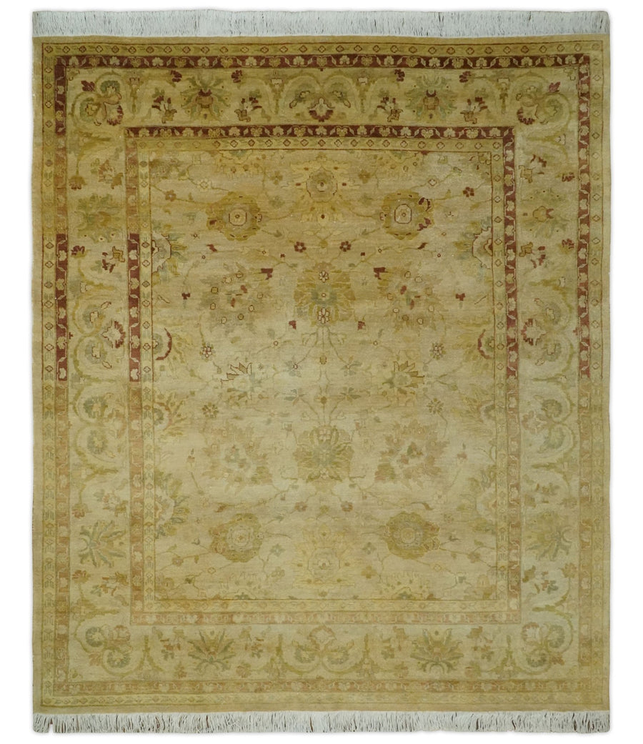 Antique Style 8x10 Hand Knotted Beige, Olive and Brown Traditional Oushak Wool Rug - The Rug Decor
