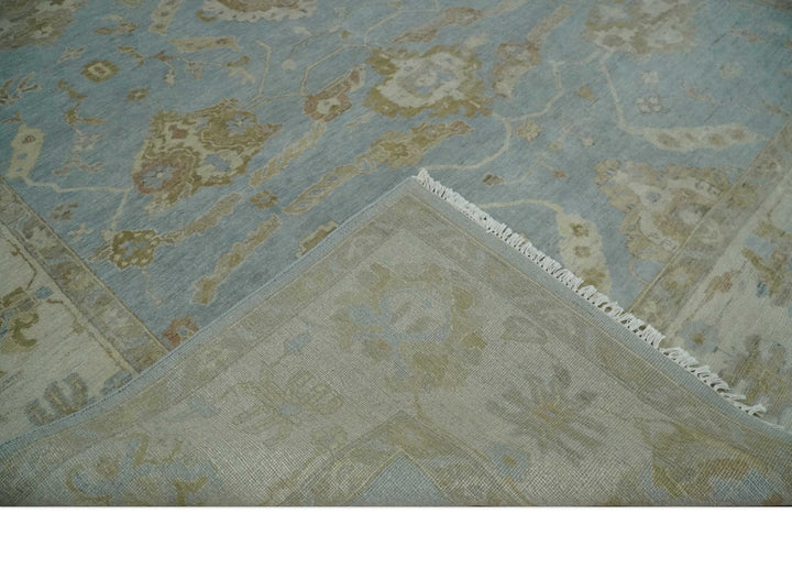 Antique style Aqua and Beige Hand knotted Traditional Oushak wool Area Rug - The Rug Decor