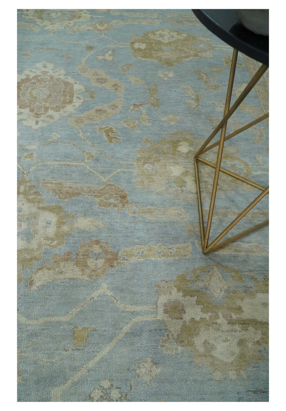 Antique style Aqua and Beige Hand knotted Traditional Oushak wool Area Rug - The Rug Decor
