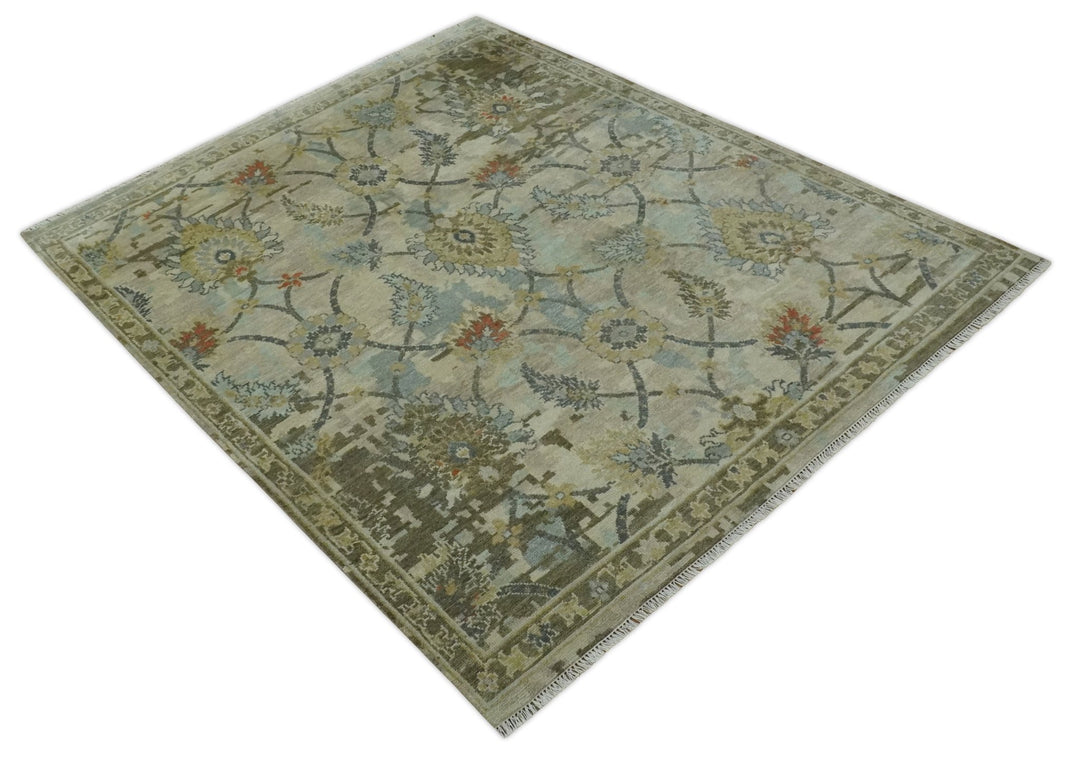 Antique Style Beige, Green and Gray Hand Knotted Traditional Oriental 8x10 wool area Rug - The Rug Decor