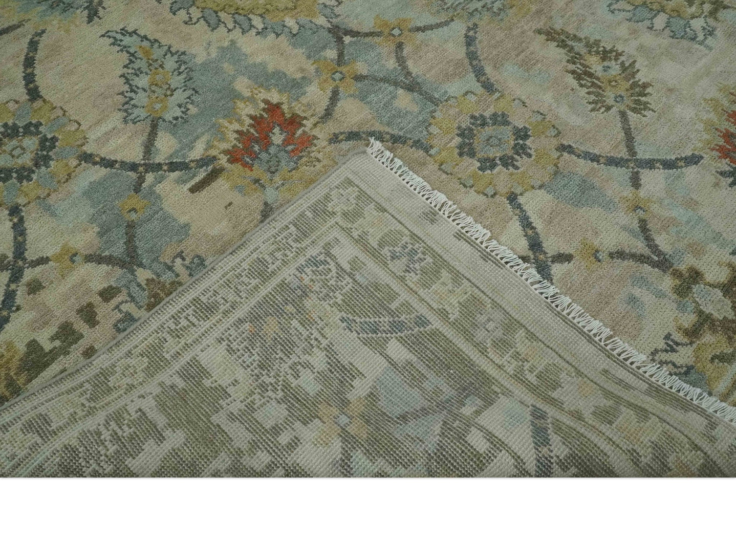 Antique Style Beige, Green and Gray Hand Knotted Traditional Oriental 8x10 wool area Rug - The Rug Decor