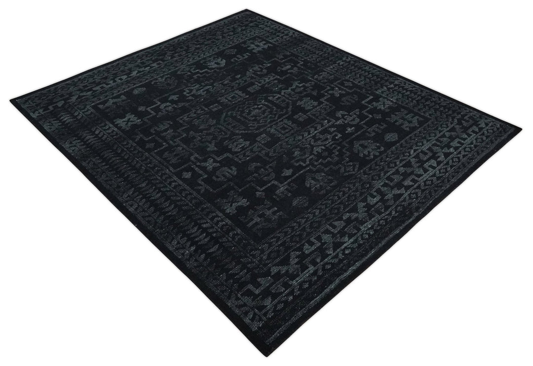 Antique Style Black and Silver 8.4x9.8 hand knotted Traditional wool Area rug - The Rug Decor