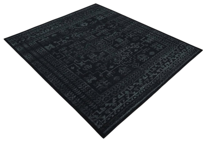 Antique Style Black and Silver 8.4x9.8 hand knotted Traditional wool Area rug - The Rug Decor