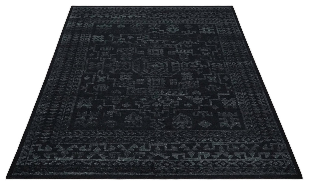 Antique Style Black and Silver 8.4x9.8 hand knotted Traditional wool Area rug - The Rug Decor