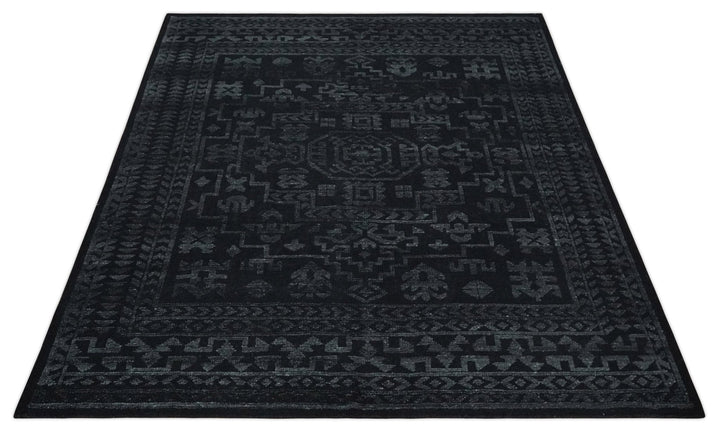 Antique Style Black and Silver 8.4x9.8 hand knotted Traditional wool Area rug - The Rug Decor