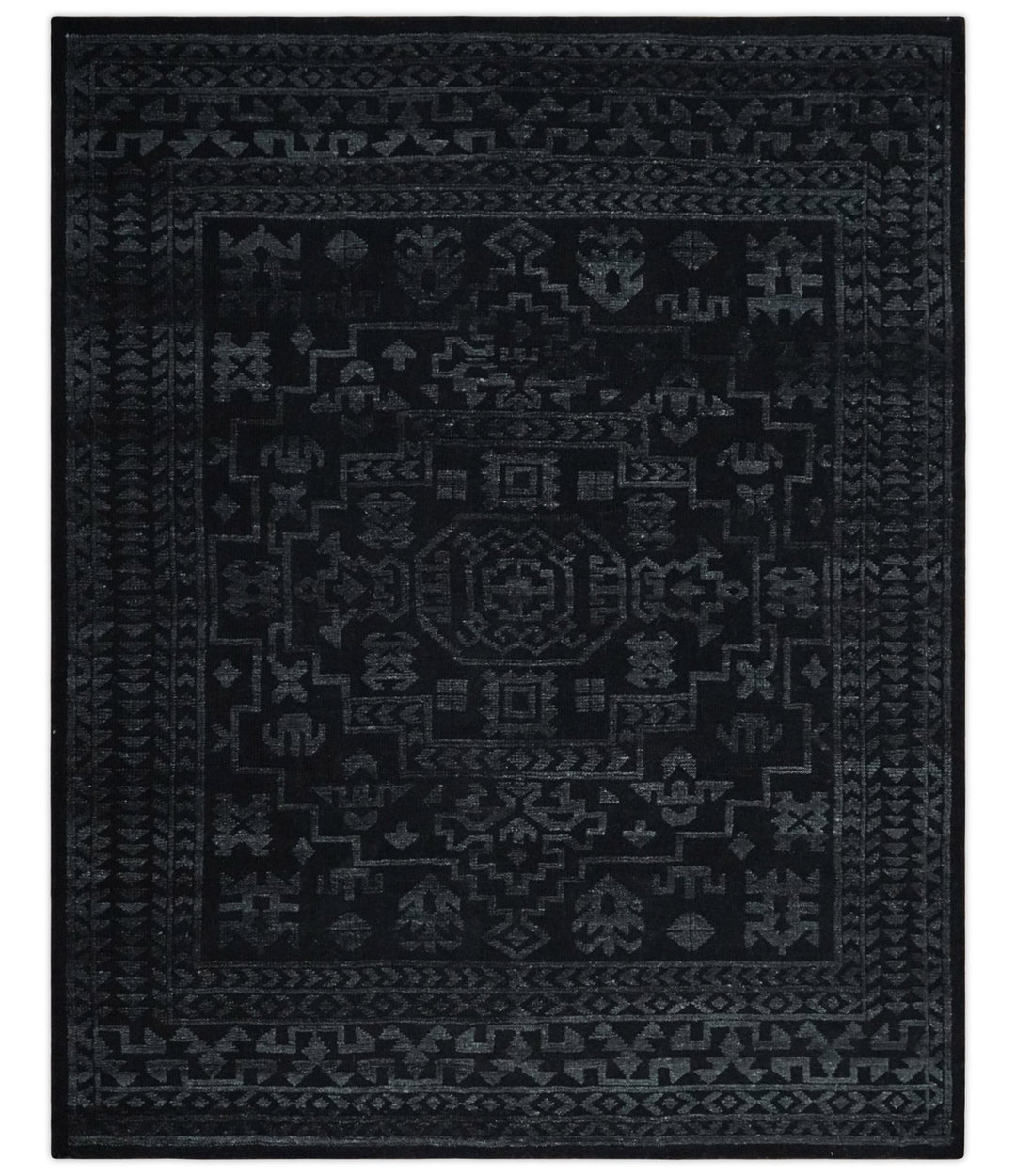 Antique Style Black and Silver 8.4x9.8 hand knotted Traditional wool Area rug - The Rug Decor