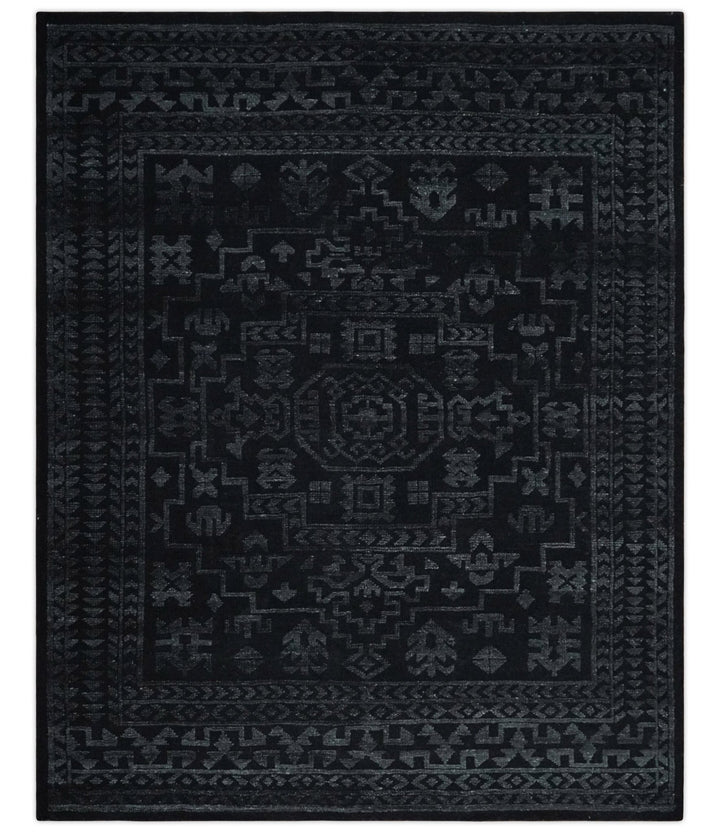 Antique Style Black and Silver 8.4x9.8 hand knotted Traditional wool Area rug - The Rug Decor