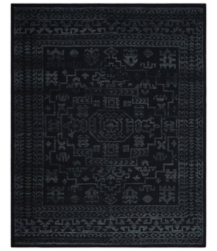 Antique Style Black and Silver 8.4x9.8 hand knotted Traditional wool Area rug - The Rug Decor