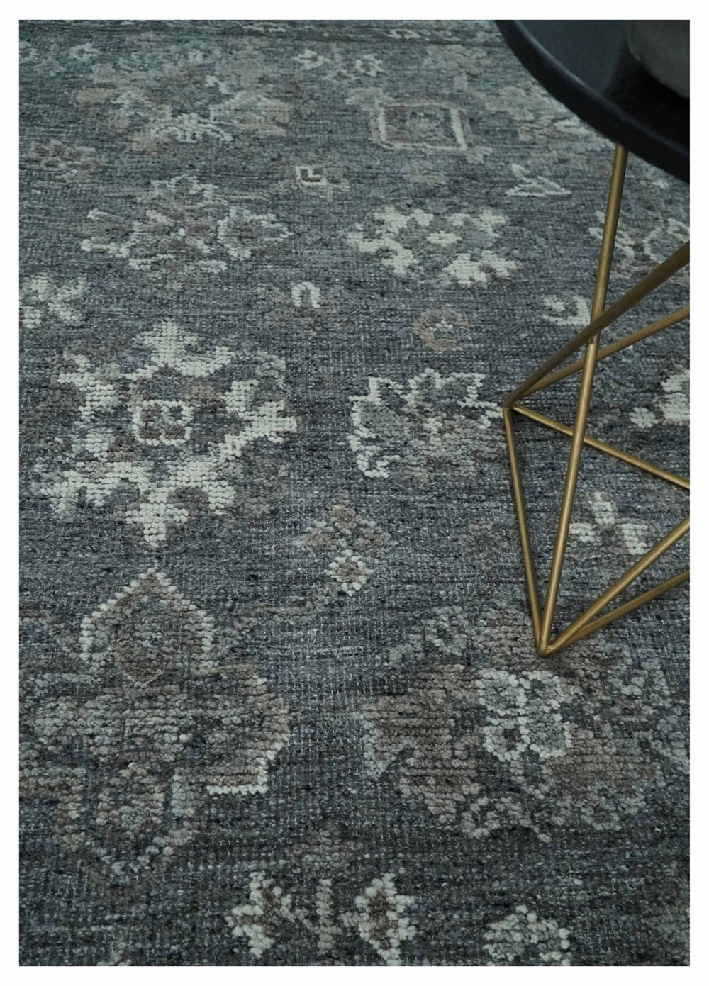 Antique Style Charcoal and Ivory 8x10 hand knotted Oushak wool Area rug - The Rug Decor