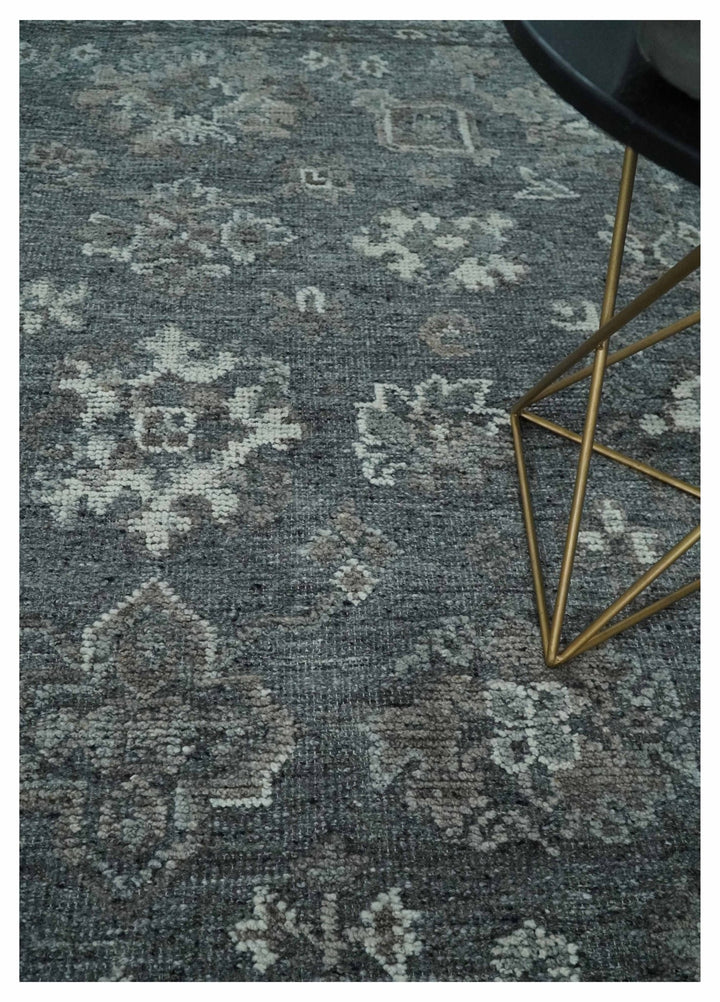 Antique Style Charcoal and Ivory 8x10 hand knotted Oushak wool Area rug - The Rug Decor