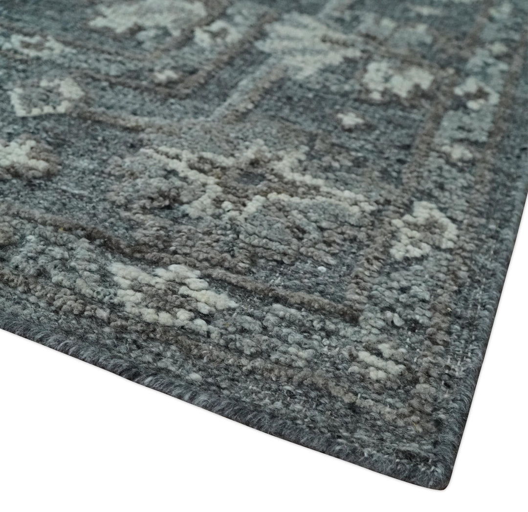 Antique Style Charcoal and Ivory 8x10 hand knotted Oushak wool Area rug - The Rug Decor