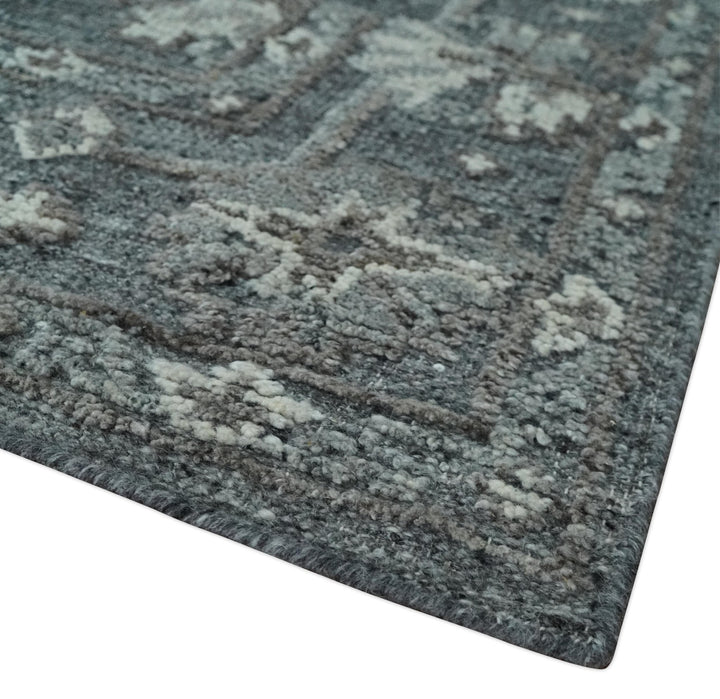 Antique Style Charcoal and Ivory 8x10 hand knotted Oushak wool Area rug - The Rug Decor