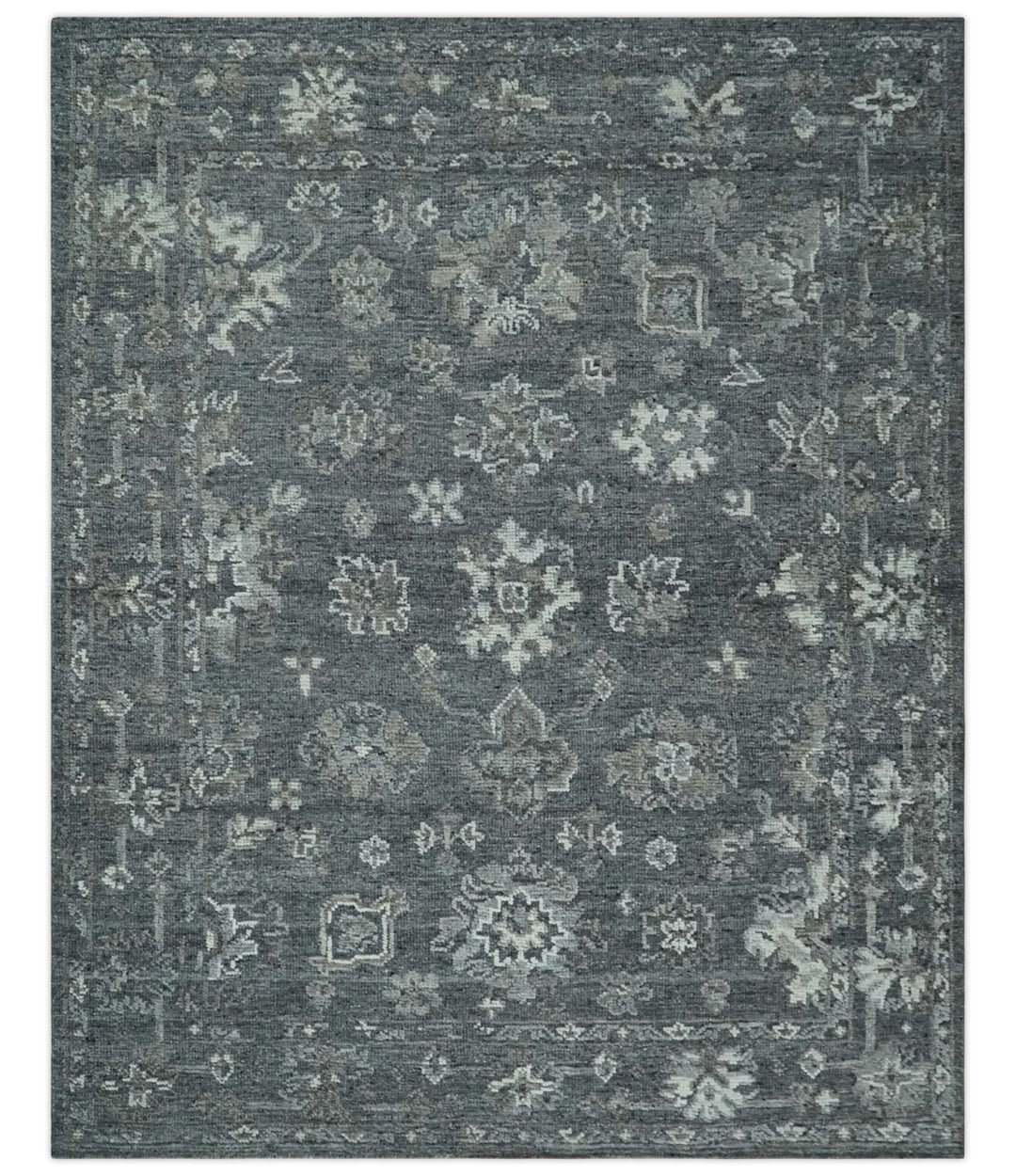 Antique Style Charcoal and Ivory 8x10 hand knotted Oushak wool Area rug - The Rug Decor