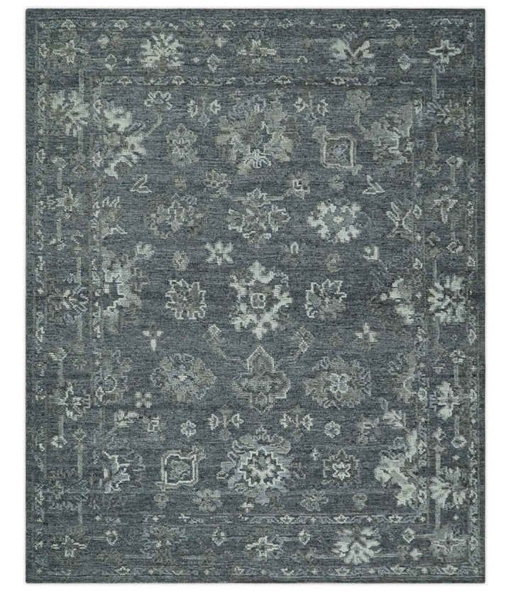 Antique Style Charcoal and Ivory 8x10 hand knotted Oushak wool Area rug - The Rug Decor