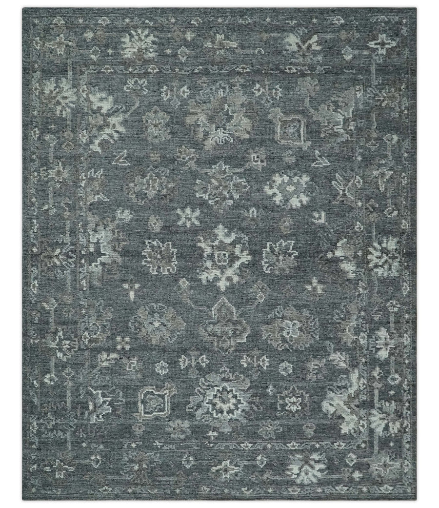 Antique Style Charcoal and Ivory 8x10 hand knotted Oushak wool Area rug - The Rug Decor