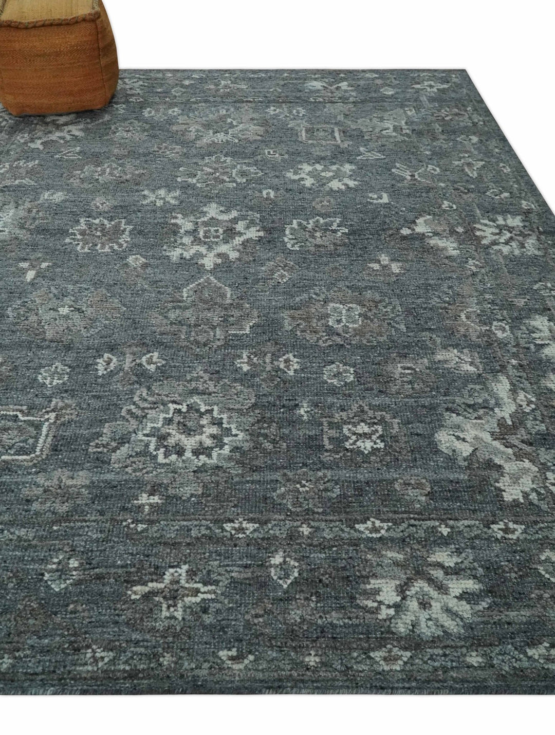 Antique Style Charcoal and Ivory 8x10 hand knotted Oushak wool Area rug - The Rug Decor