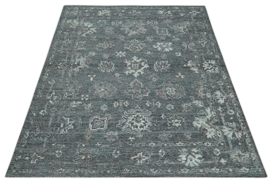 Antique Style Charcoal and Ivory 8x10 hand knotted Oushak wool Area rug - The Rug Decor