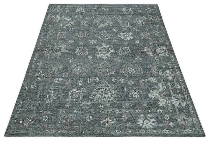 Antique Style Charcoal and Ivory 8x10 hand knotted Oushak wool Area rug - The Rug Decor