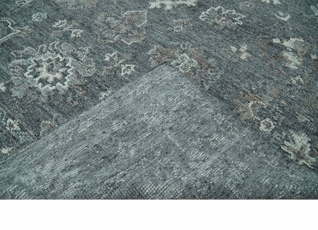 Antique Style Charcoal and Ivory 8x10 hand knotted Oushak wool Area rug - The Rug Decor