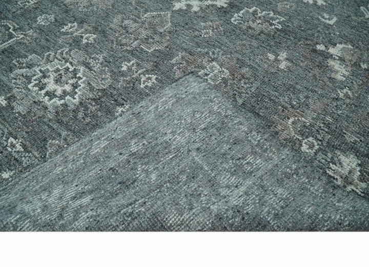 Antique Style Charcoal and Ivory 8x10 hand knotted Oushak wool Area rug - The Rug Decor