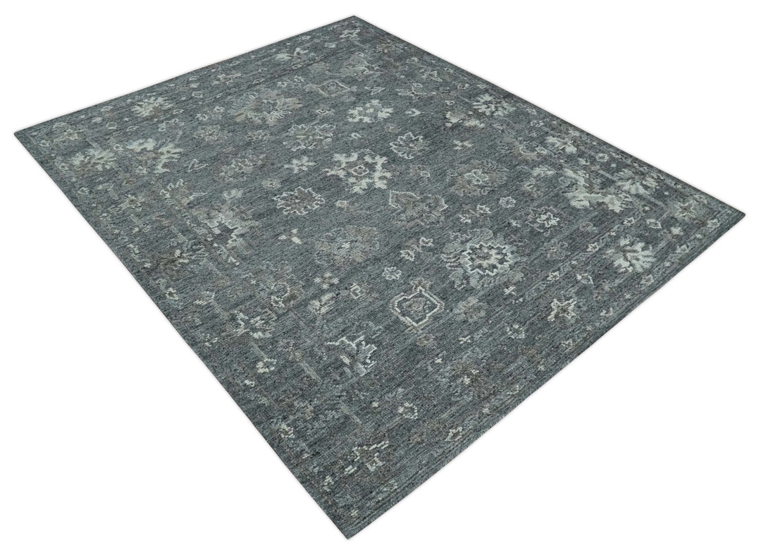 Antique Style Charcoal and Ivory 8x10 hand knotted Oushak wool Area rug - The Rug Decor