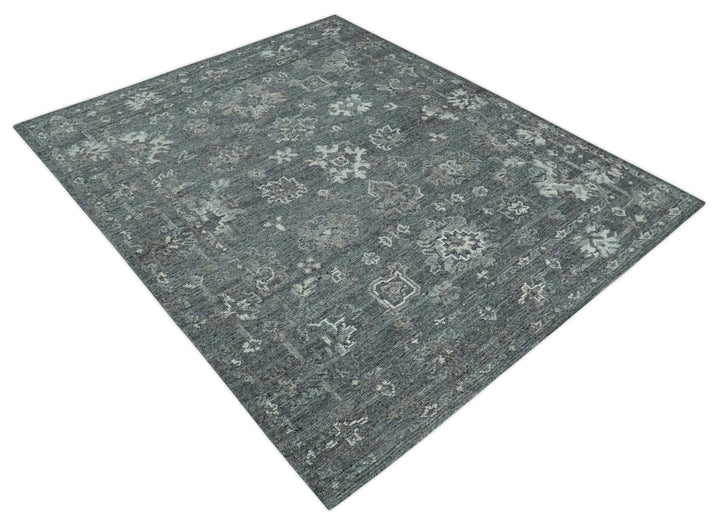 Antique Style Charcoal and Ivory 8x10 hand knotted Oushak wool Area rug - The Rug Decor