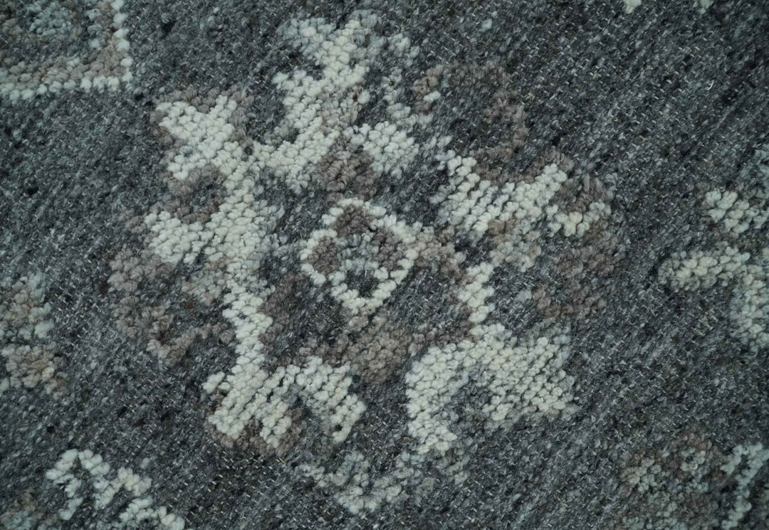 Antique Style Charcoal and Ivory 8x10 hand knotted Oushak wool Area rug - The Rug Decor
