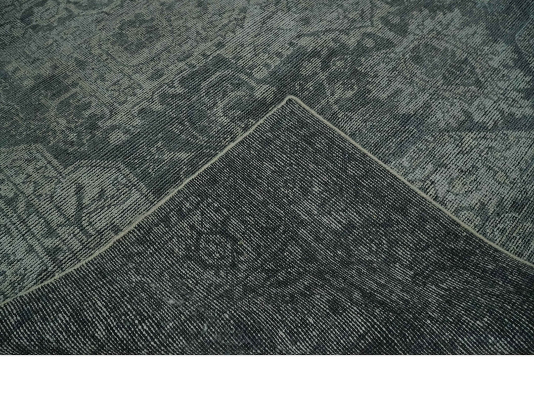 Antique Style Charcoal and Silver Traditional Heriz Medallion 8x10 wool Area Rug - The Rug Decor