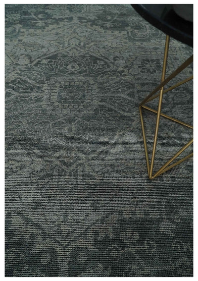 Antique Style Charcoal and Silver Traditional Heriz Medallion 8x10 wool Area Rug - The Rug Decor