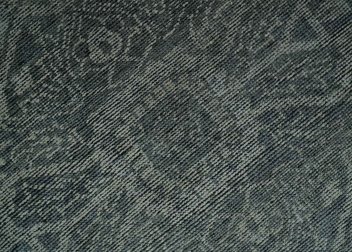Antique Style Charcoal and Silver Traditional Heriz Medallion 8x10 wool Area Rug - The Rug Decor