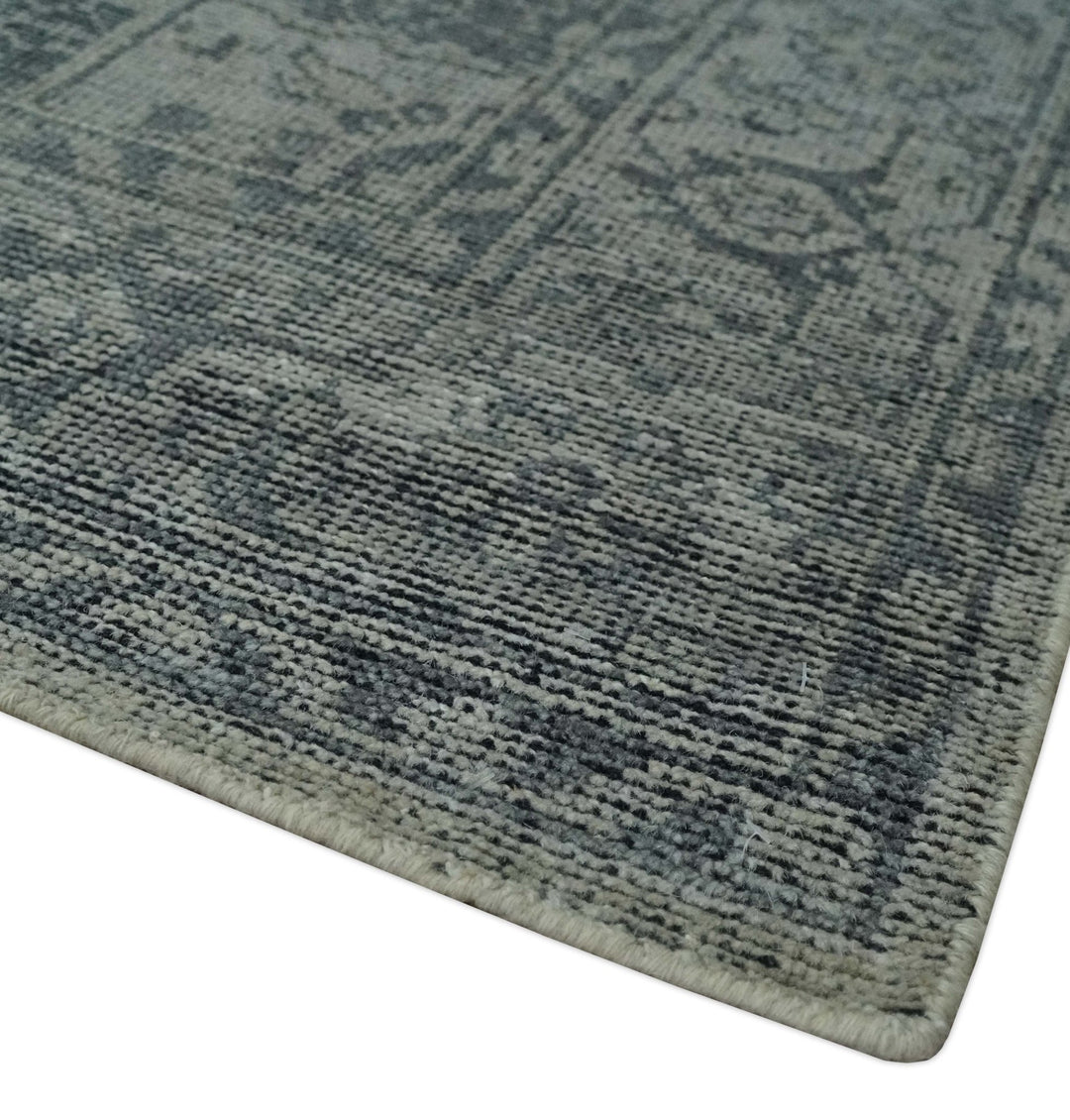 Antique Style Charcoal and Silver Traditional Heriz Medallion 8x10 wool Area Rug - The Rug Decor