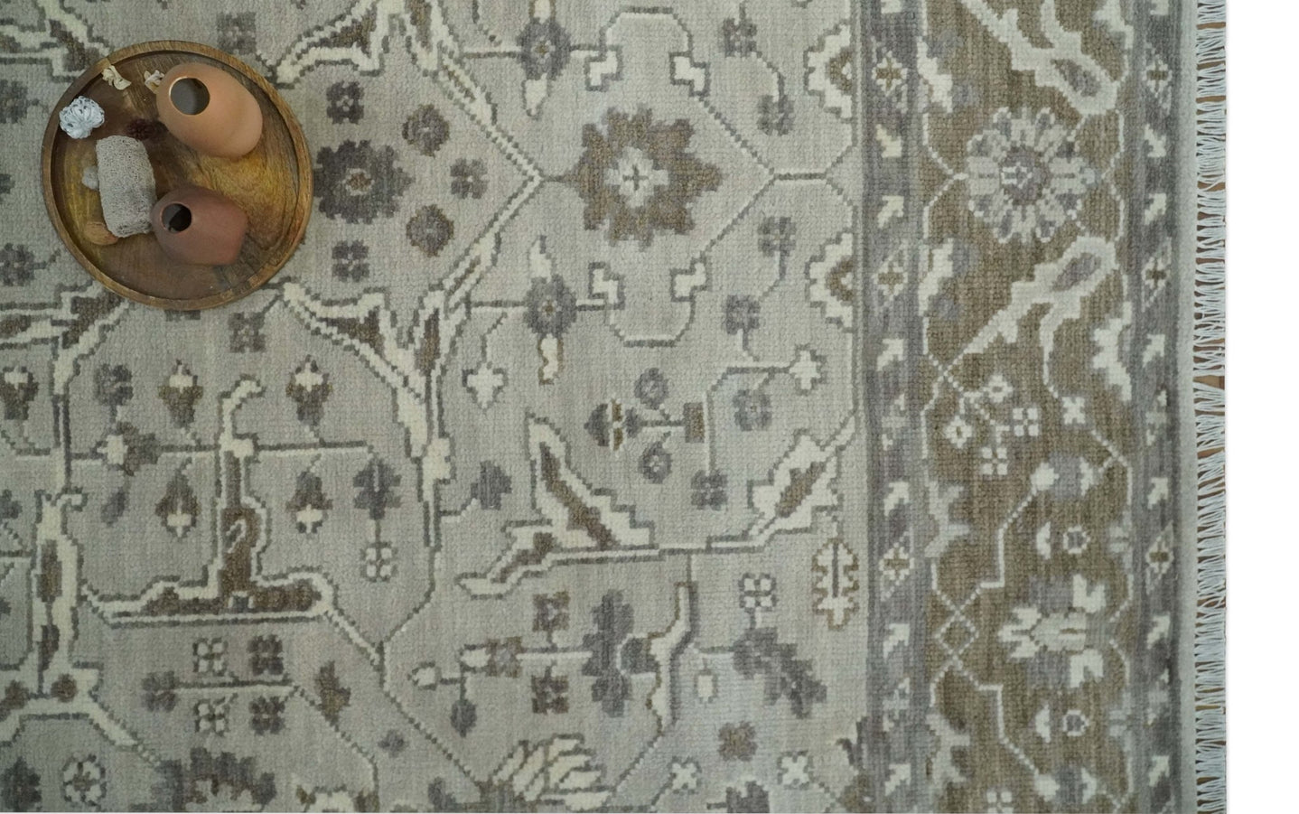 Antique Style Custom Made Traditional Silver and Brown Oriental Oushak Wool Area Rug - The Rug Decor