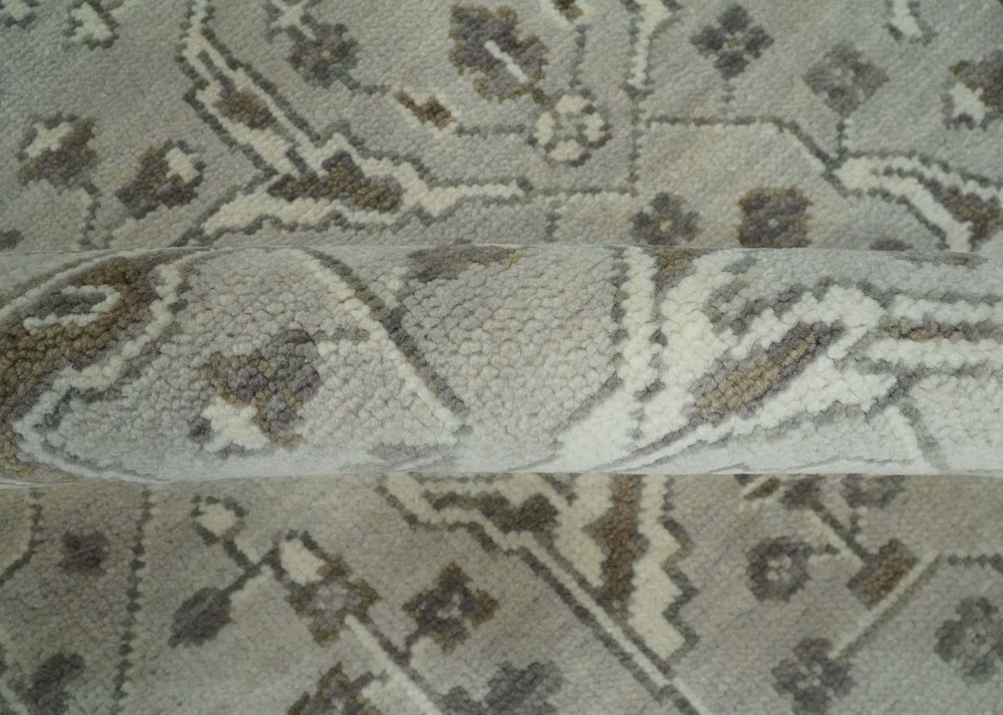 Antique Style Custom Made Traditional Silver and Brown Oriental Oushak Wool Area Rug - The Rug Decor