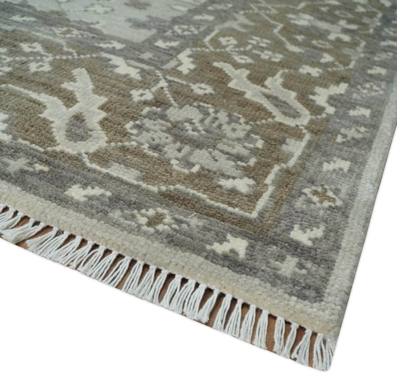 Antique Style Custom Made Traditional Silver and Brown Oriental Oushak Wool Area Rug - The Rug Decor
