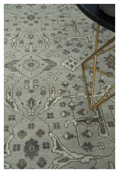 Antique Style Custom Made Traditional Silver and Brown Oriental Oushak Wool Area Rug - The Rug Decor