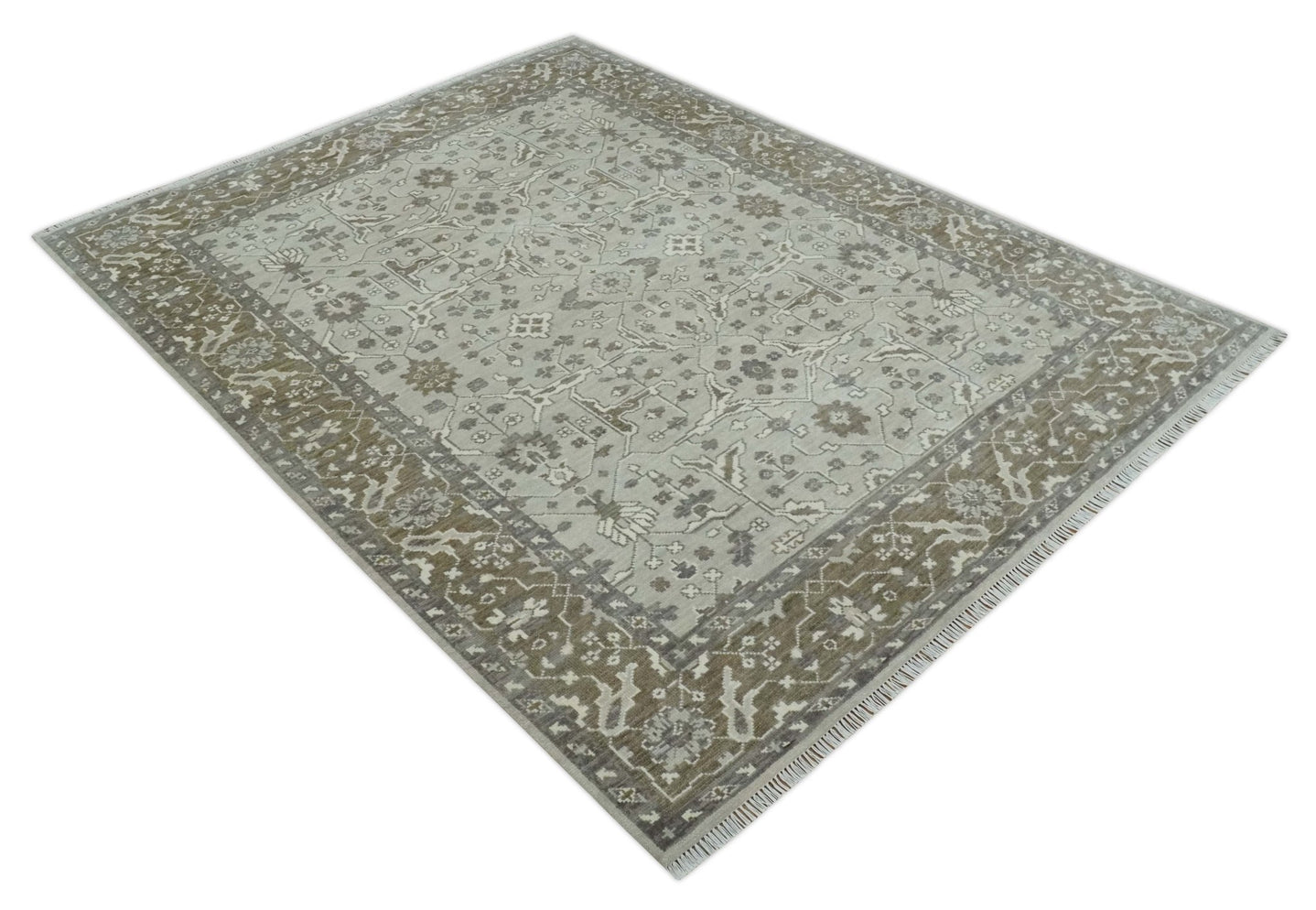 Antique Style Custom Made Traditional Silver and Brown Oriental Oushak Wool Area Rug - The Rug Decor