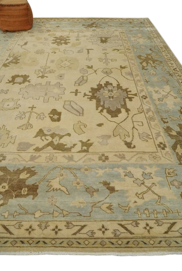 Antique Style Fine 9x13 Hand Knotted Beige, Silver and Brown Traditional Wool Rug - The Rug Decor