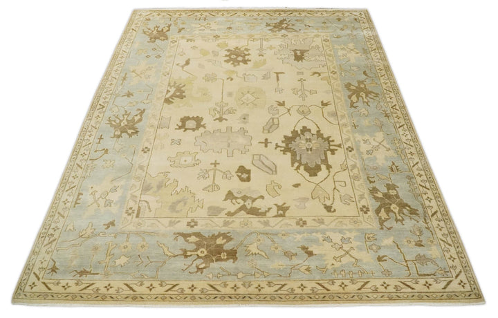 Antique Style Fine 9x13 Hand Knotted Beige, Silver and Brown Traditional Wool Rug - The Rug Decor