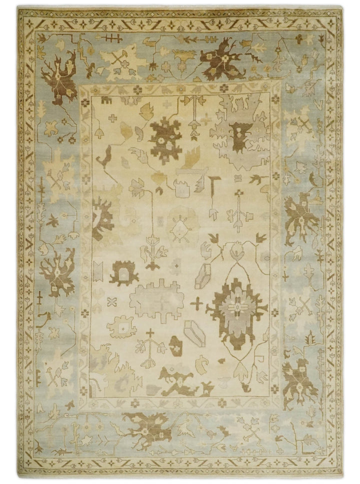 Antique Style Fine 9x13 Hand Knotted Beige, Silver and Brown Traditional Wool Rug - The Rug Decor