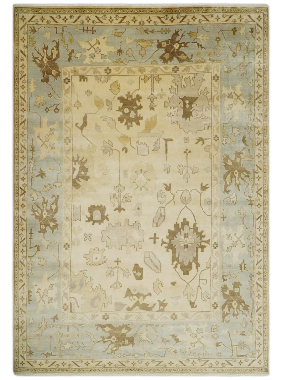 Antique Style Fine 9x13 Hand Knotted Beige, Silver and Brown Traditional Wool Rug - The Rug Decor