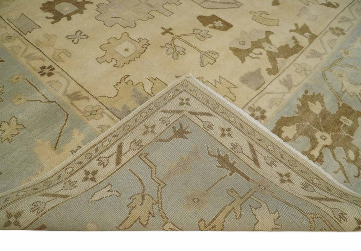 Antique Style Fine 9x13 Hand Knotted Beige, Silver and Brown Traditional Wool Rug - The Rug Decor