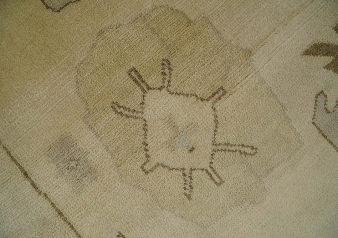 Antique Style Fine 9x13 Hand Knotted Beige, Silver and Brown Traditional Wool Rug - The Rug Decor