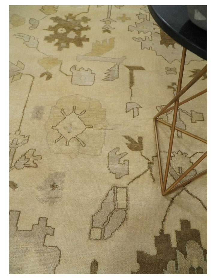 Antique Style Fine 9x13 Hand Knotted Beige, Silver and Brown Traditional Wool Rug - The Rug Decor